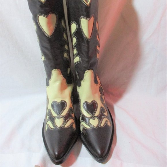 Brighton Black and Cream Heeled Cowboy Boots - Picture 2 of 7